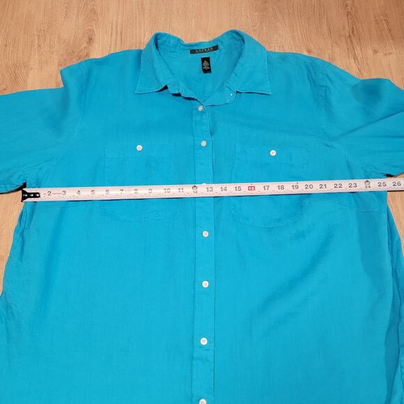 Ralph Lauren LRL Linen Button Up Shirt Plus Size 2X Blue Lagenlook Boho Top - Picture 5 of 6